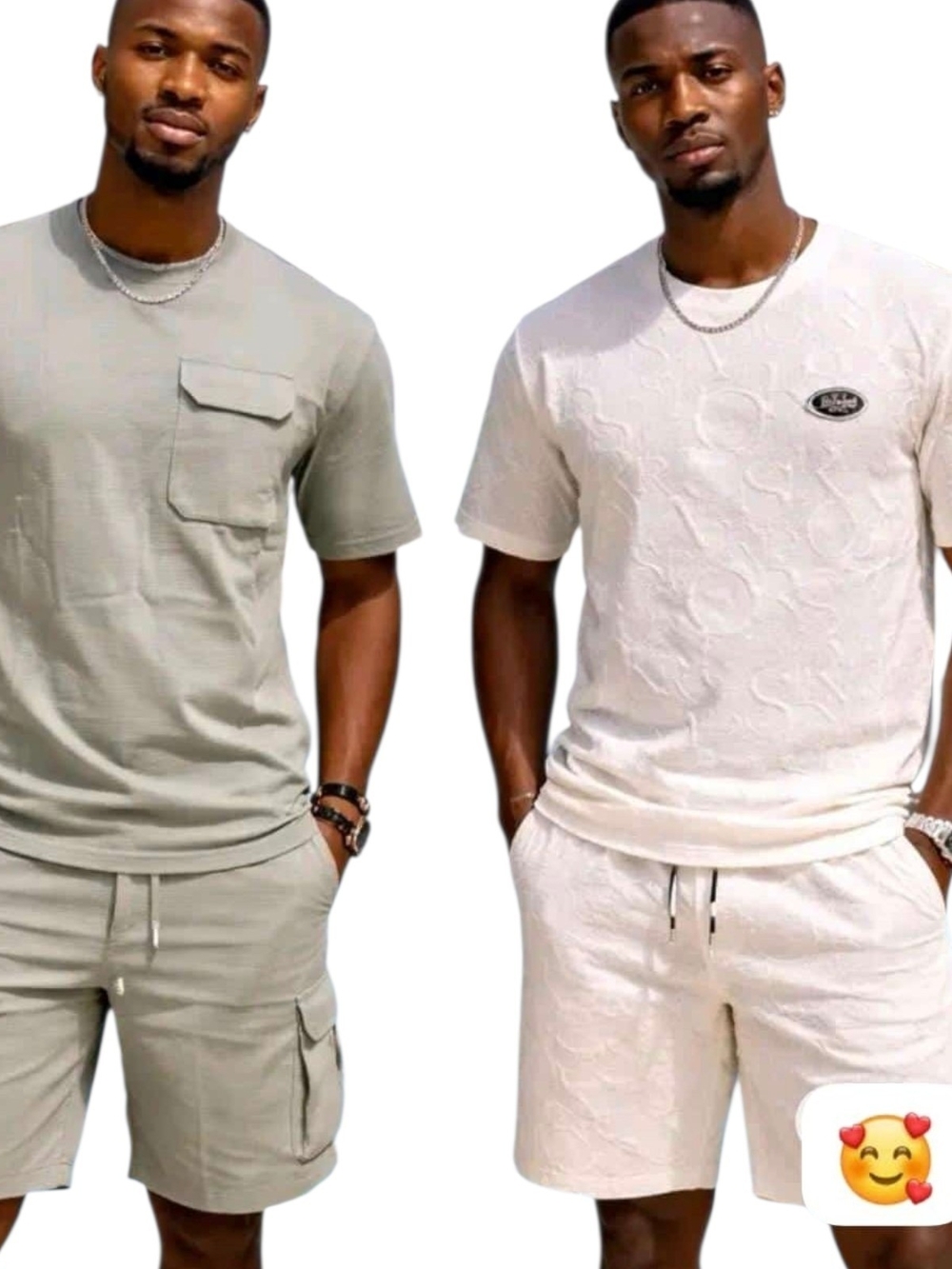 Men's Short Sleeve Crewneck Tee in Light Beige & Pale Gray - Casual Set